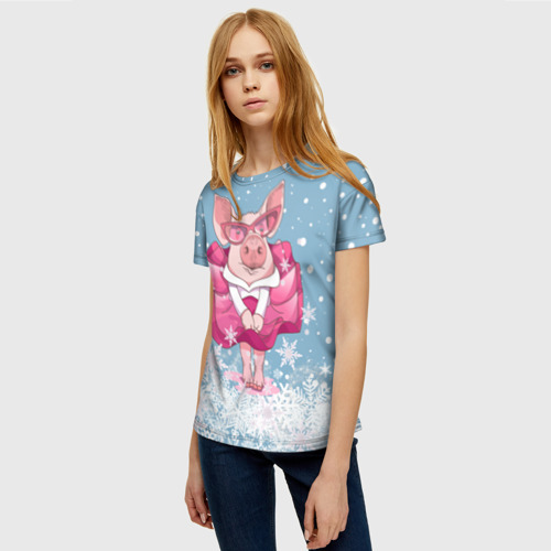 Женская футболка 3D Свинка в розовом - фото 3