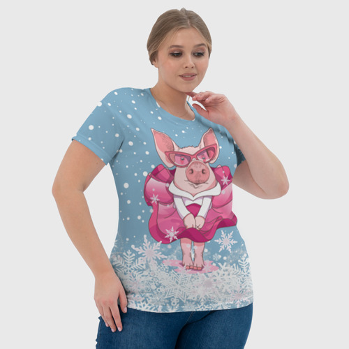 Женская футболка 3D Свинка в розовом, цвет 3D печать - фото 6