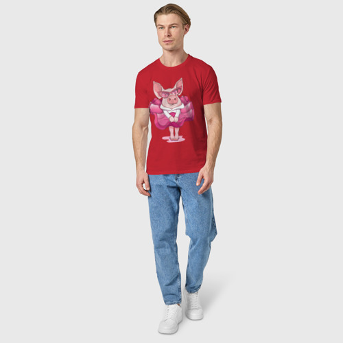 Мужская футболка хлопок Свинка в розовом, цвет красный - фото 5