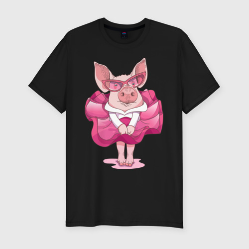 Мужская футболка хлопок Slim Свинка в розовом, цвет черный