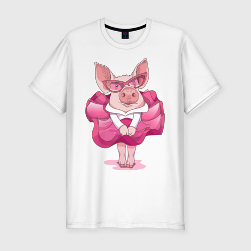Мужская футболка хлопок Slim Свинка в розовом