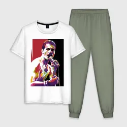 Мужская пижама с белой футболкой хлопок Freddi