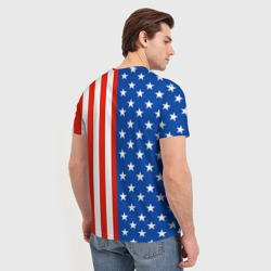 Футболка с принтом Американский Флаг для мужчины, вид на модели сзади №2. Цвет основы: белый