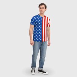 Футболка с принтом Американский Флаг для мужчины, вид на модели спереди №3. Цвет основы: белый