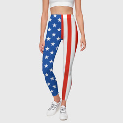 Леггинсы с принтом Американский Флаг для женщины, вид на модели спереди №2. Цвет основы: белый