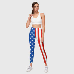 Леггинсы с принтом Американский Флаг для женщины, вид на модели спереди №3. Цвет основы: белый