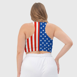 Топ с принтом Американский Флаг для женщины, вид на модели сзади №3. Цвет основы: белый