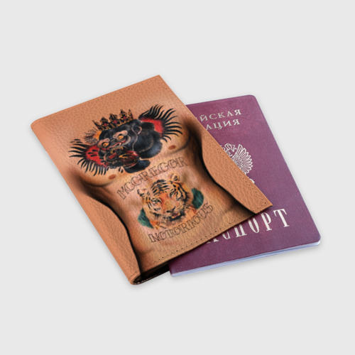 Обложка для паспорта матовая кожа МакГрегор татуировки, цвет пыльно-розовый - фото 3