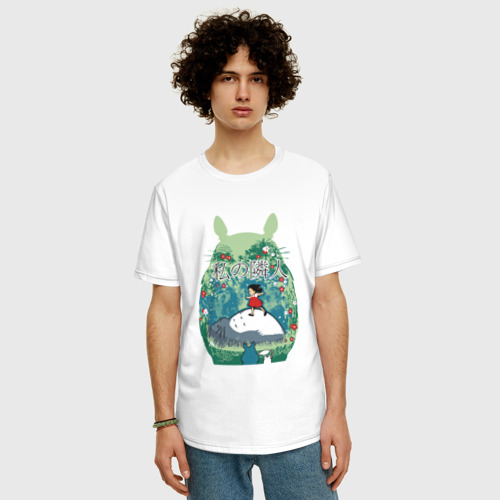 Мужская футболка хлопок Oversize Тоторо и девочка, цвет белый - фото 3