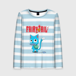 Женский лонгслив 3D Кот на полосочках