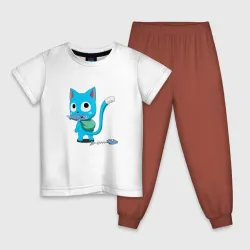 Детская пижама с белой футболкой Котик Хэппи