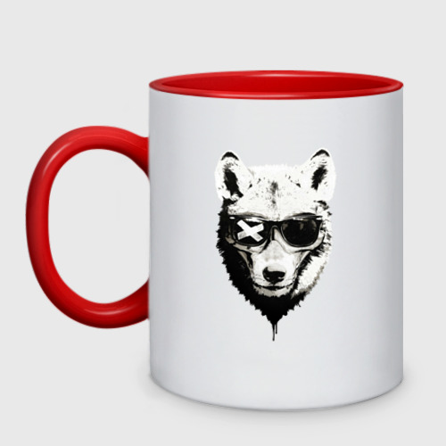 Кружка двухцветная wolf with glasses