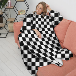 Плед с рукавами Шахматная клетка - узор черно белый Бойчик - фото 2