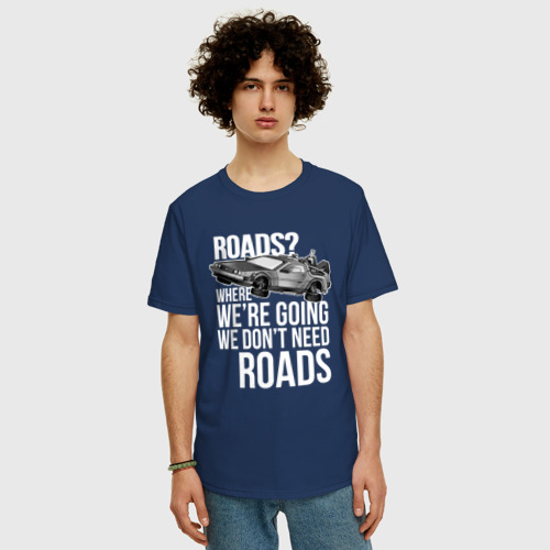 Мужская футболка хлопок Oversize DeLorean, цвет темно-синий - фото 3