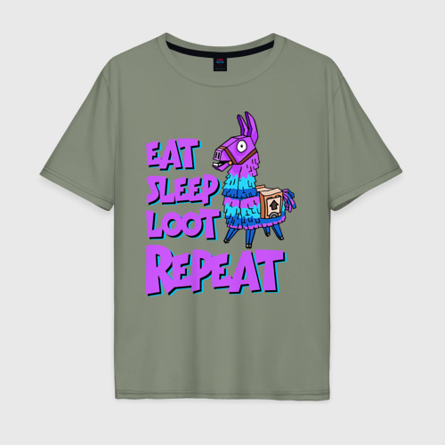 Мужская футболка хлопок Oversize Eat, Sleep, Loot, Repeat, цвет авокадо
