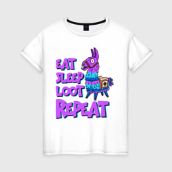 Женская футболка хлопок Eat, Sleep, Loot, Repeat