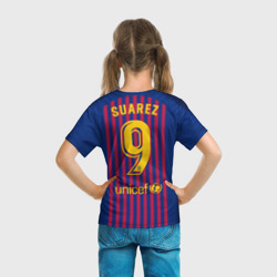 Футболка с принтом Suarez home 18-19 для ребенка, вид на модели сзади №3. Цвет основы: белый