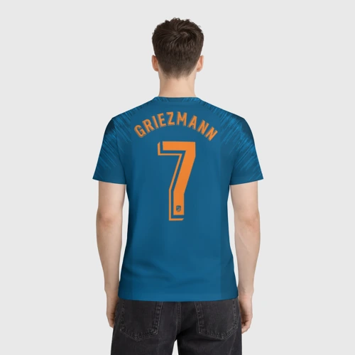 Мужская футболка 3D с принтом Griezmann alternative 18-19, вид сзади #2
