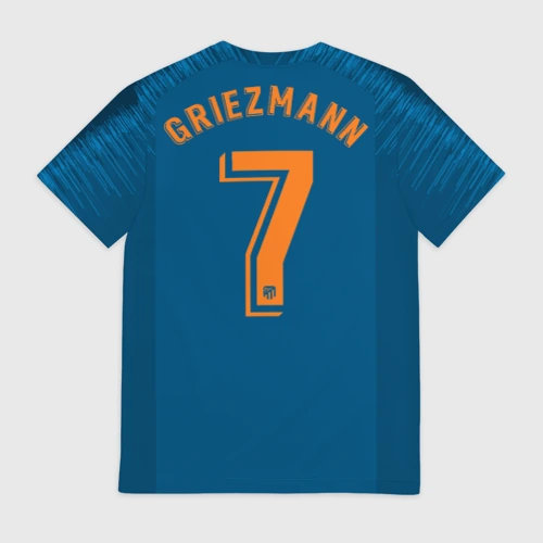 Мужская футболка 3D с принтом Griezmann alternative 18-19, вид сзади #1