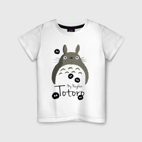 Детская футболка хлопок Тоторо и Чернушки, цвет белый