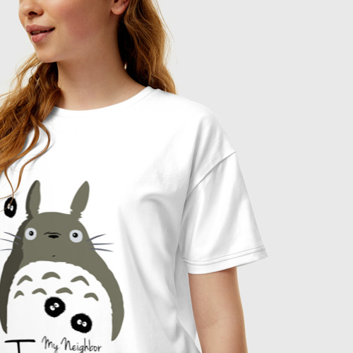 Женская футболка хлопок Oversize Тоторо и Чернушки, цвет белый - фото 3