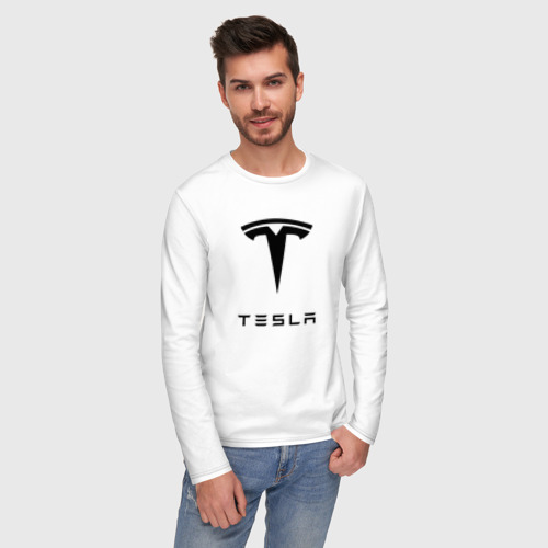 Мужской лонгслив хлопок TESLA, цвет белый - фото 3