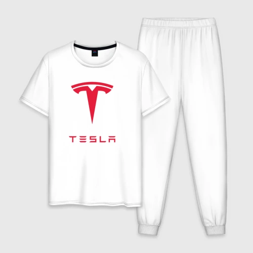 Мужская пижама с белой футболкой хлопок Tesla Тесла