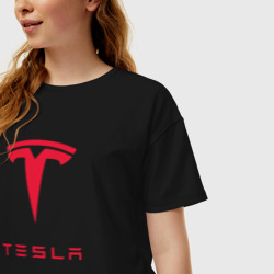 Женская футболка хлопок Oversize Tesla Тесла - фото 2