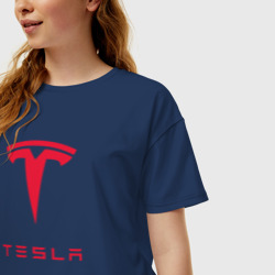 Женская футболка хлопок Oversize Tesla Тесла - фото 2