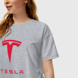 Женская футболка хлопок Oversize Tesla Тесла - фото 2