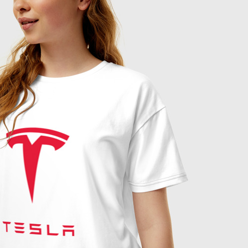 Женская футболка хлопок Oversize Tesla Тесла, цвет белый - фото 3