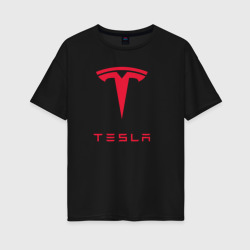 Женская футболка хлопок Oversize Tesla Тесла