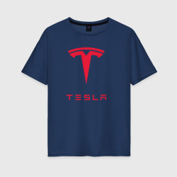 Женская футболка хлопок Oversize Tesla Тесла