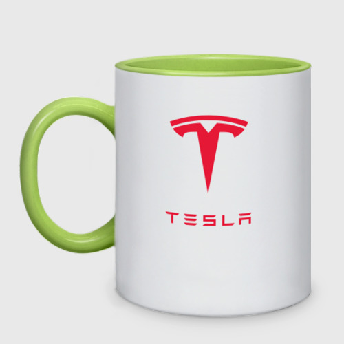 Кружка двухцветная Tesla Тесла, цвет белый + светло-зеленый