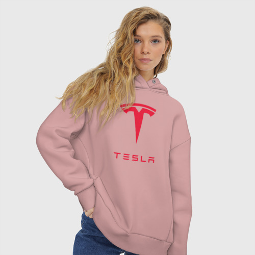 Женское худи Oversize хлопок Tesla Тесла, цвет пыльно-розовый - фото 4