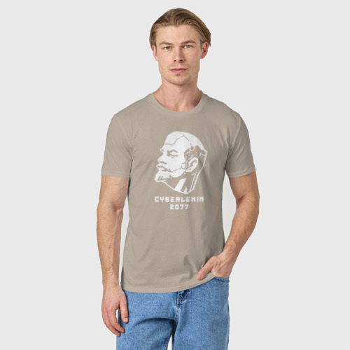 Мужская футболка хлопок Кибер-Ленин 2077, цвет миндальный - фото 3