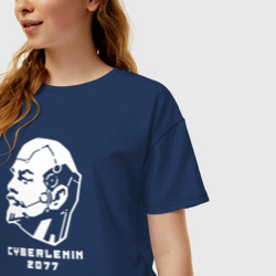 Женская футболка хлопок Oversize Кибер-Ленин 2077 - фото 2