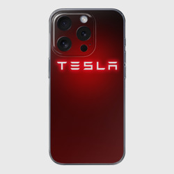 Чехол для iPhone 15 Pro Max силиконовый с защитой камеры Tesla