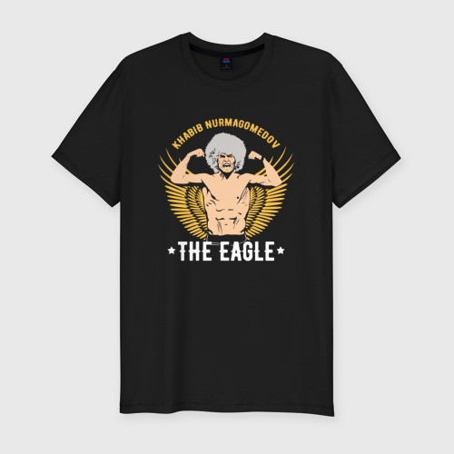 Мужская футболка хлопок Slim Khabib the eagle, цвет черный