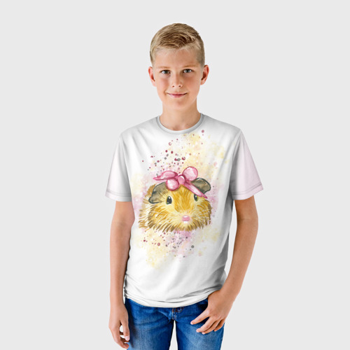 Детская футболка 3D Морская Свинка акварелью, цвет 3D печать - фото 3