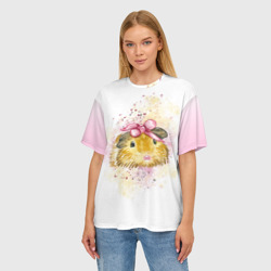 Женская футболка oversize 3D Морская Свинка акварелью - фото 2