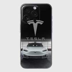 Чехол для iPhone 16 Pro Max силиконовый с защитой камеры Tesla
