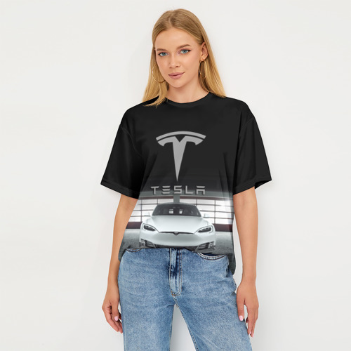 Женская футболка oversize 3D Tesla, цвет 3D печать - фото 5