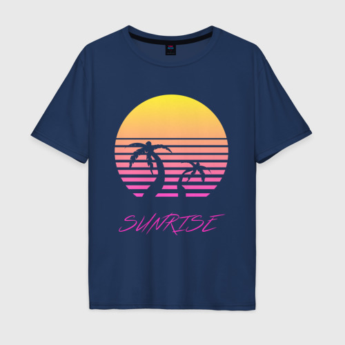 Мужская футболка хлопок Oversize с принтом Retro sunrise, вид спереди #2