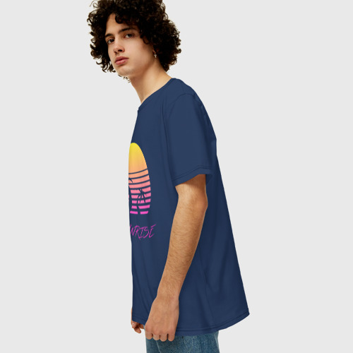Мужская футболка хлопок Oversize с принтом Retro sunrise, вид сбоку #3