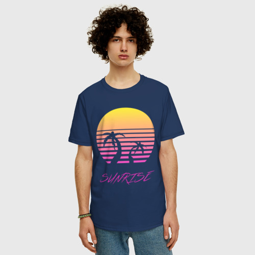 Мужская футболка хлопок Oversize с принтом Retro sunrise, фото на моделе #1