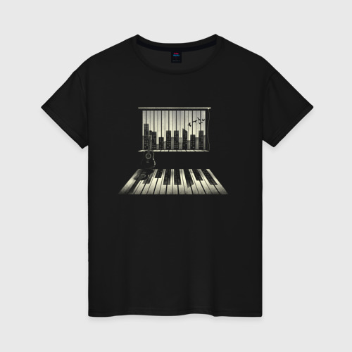 Женская футболка хлопок Город музыки , цвет черный