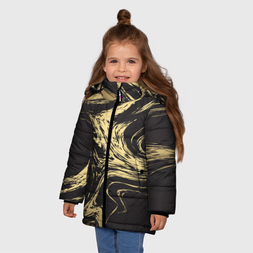 Зимняя куртка для девочек 3D Золотые реки, цвет черный - фото 3