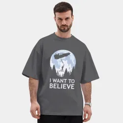 Мужская футболка Oversize хлопок premium I Want To Believe - Делориан Назад в будущее - фото 2