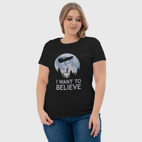 Женская футболка хлопок I Want To Believe, цвет черный - фото 6